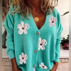 Women's Turquoise Floral Sweater